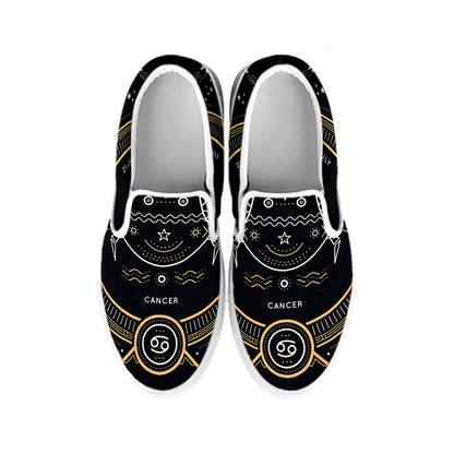 Vintage Cancer Zodiac Sign Print White Slip On Shoes