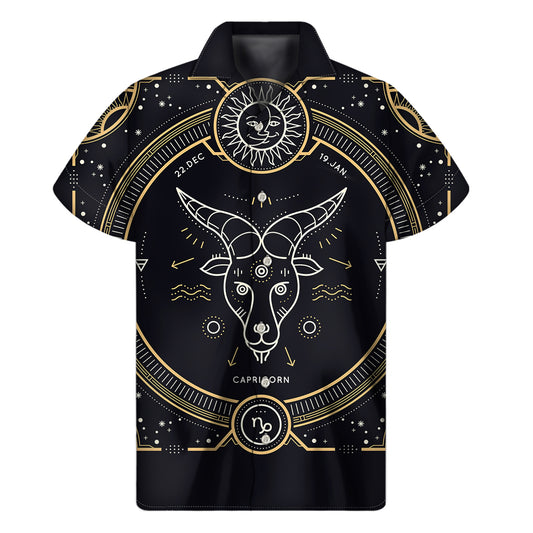 Vintage Capricorn Zodiac Sign Print Men's Short Sleeve Shirt