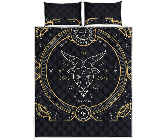 Vintage Capricorn Zodiac Sign Print Quilt Bed Set