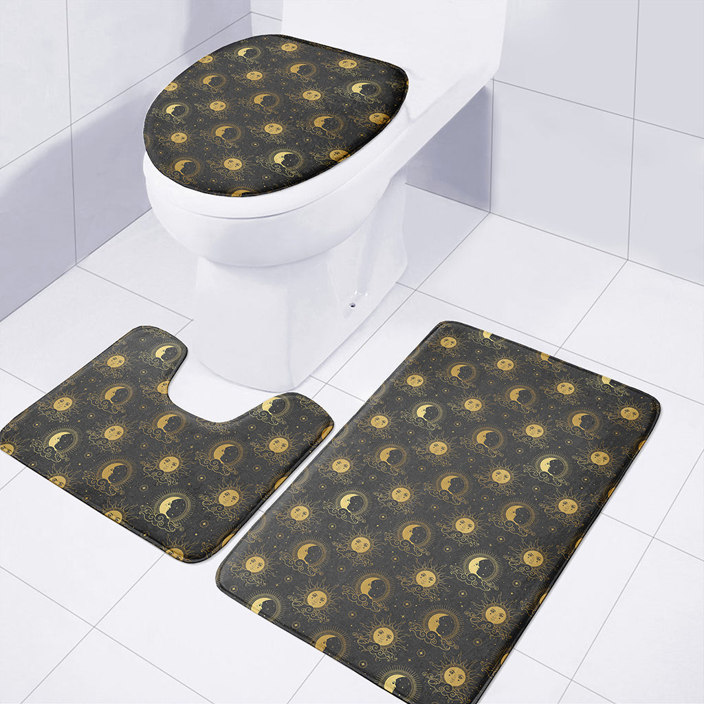 Vintage Celestial Pattern Print 3 Piece Bath Mat Set