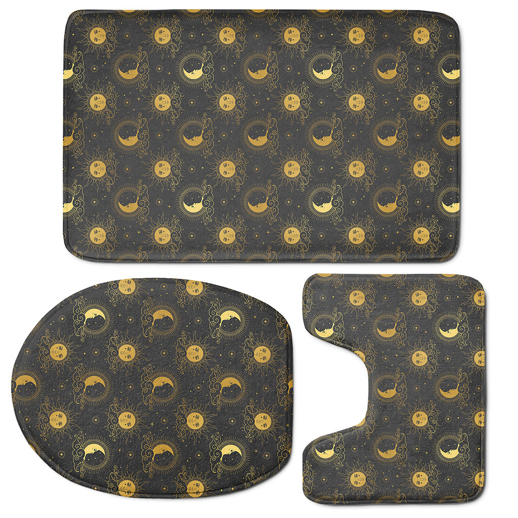 Vintage Celestial Pattern Print 3 Piece Bath Mat Set