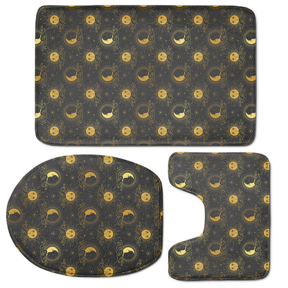 Vintage Celestial Pattern Print 3 Piece Bath Mat Set