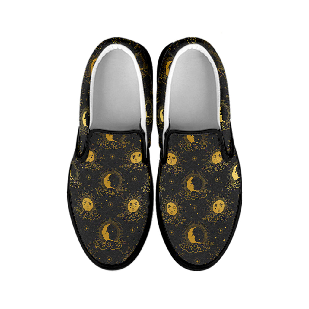 Vintage Celestial Pattern Print Black Slip On Shoes