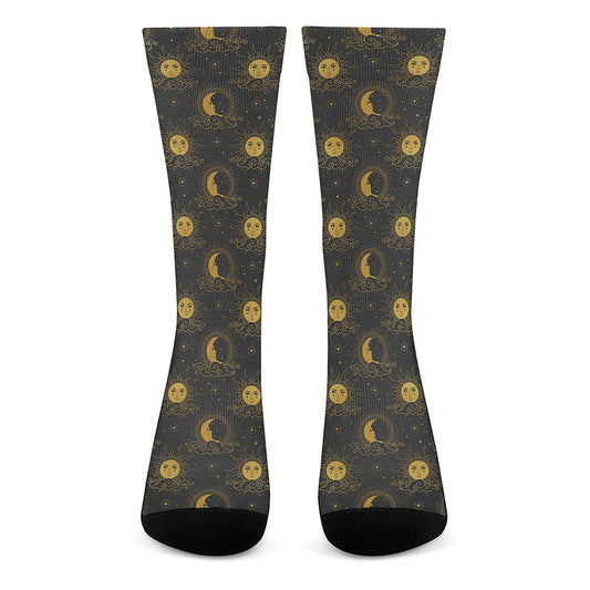 Vintage Celestial Pattern Print Crew Socks