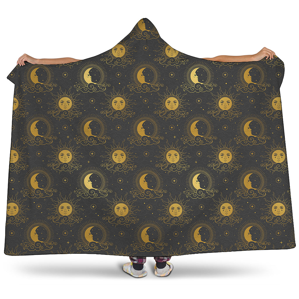 Vintage Celestial Pattern Print Hooded Blanket