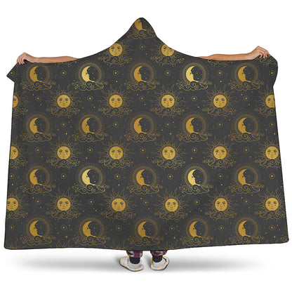 Vintage Celestial Pattern Print Hooded Blanket