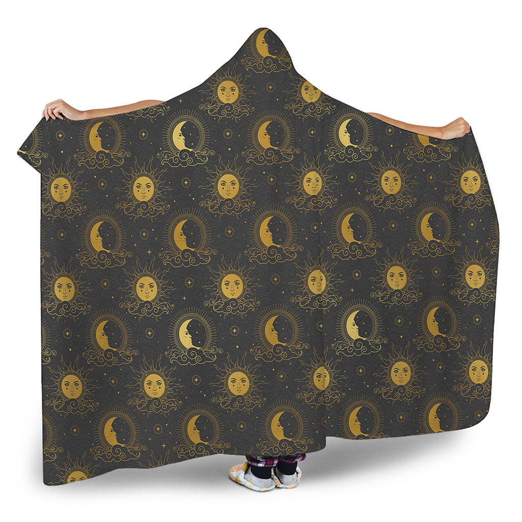 Vintage Celestial Pattern Print Hooded Blanket