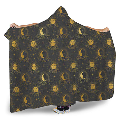 Vintage Celestial Pattern Print Hooded Blanket
