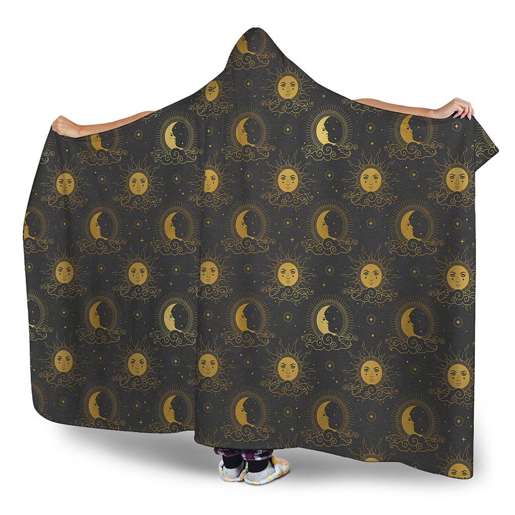 Vintage Celestial Pattern Print Hooded Blanket