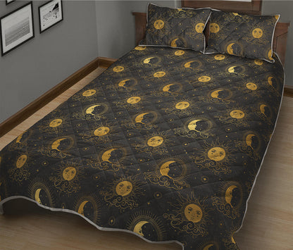 Vintage Celestial Pattern Print Quilt Bed Set