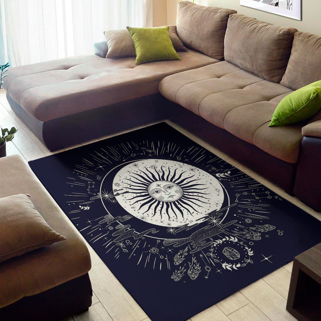 Vintage Celestial Sun Print Area Rug