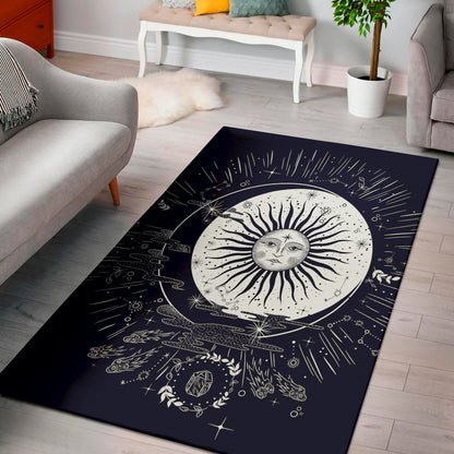 Vintage Celestial Sun Print Area Rug