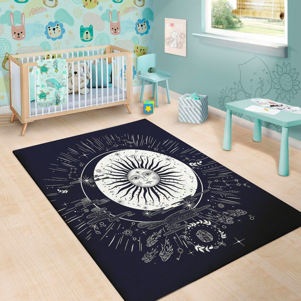 Vintage Celestial Sun Print Area Rug