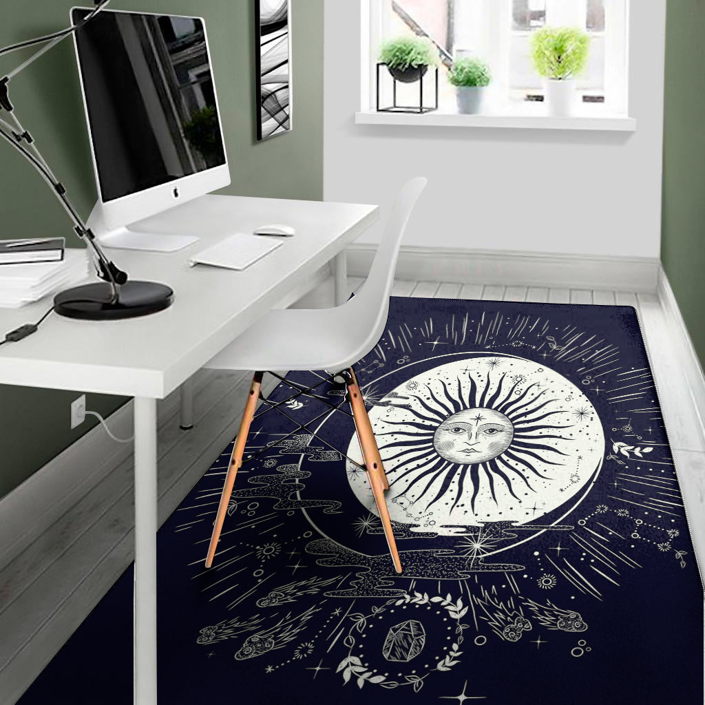 Vintage Celestial Sun Print Area Rug