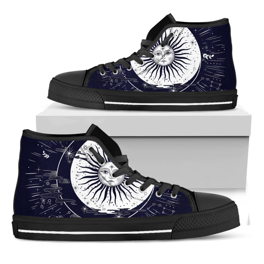 Vintage Celestial Sun Print Black High Top Shoes