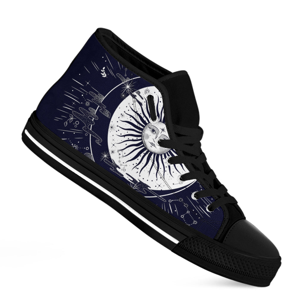 Vintage Celestial Sun Print Black High Top Shoes