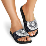 Vintage Celestial Sun Print Black Slide Sandals
