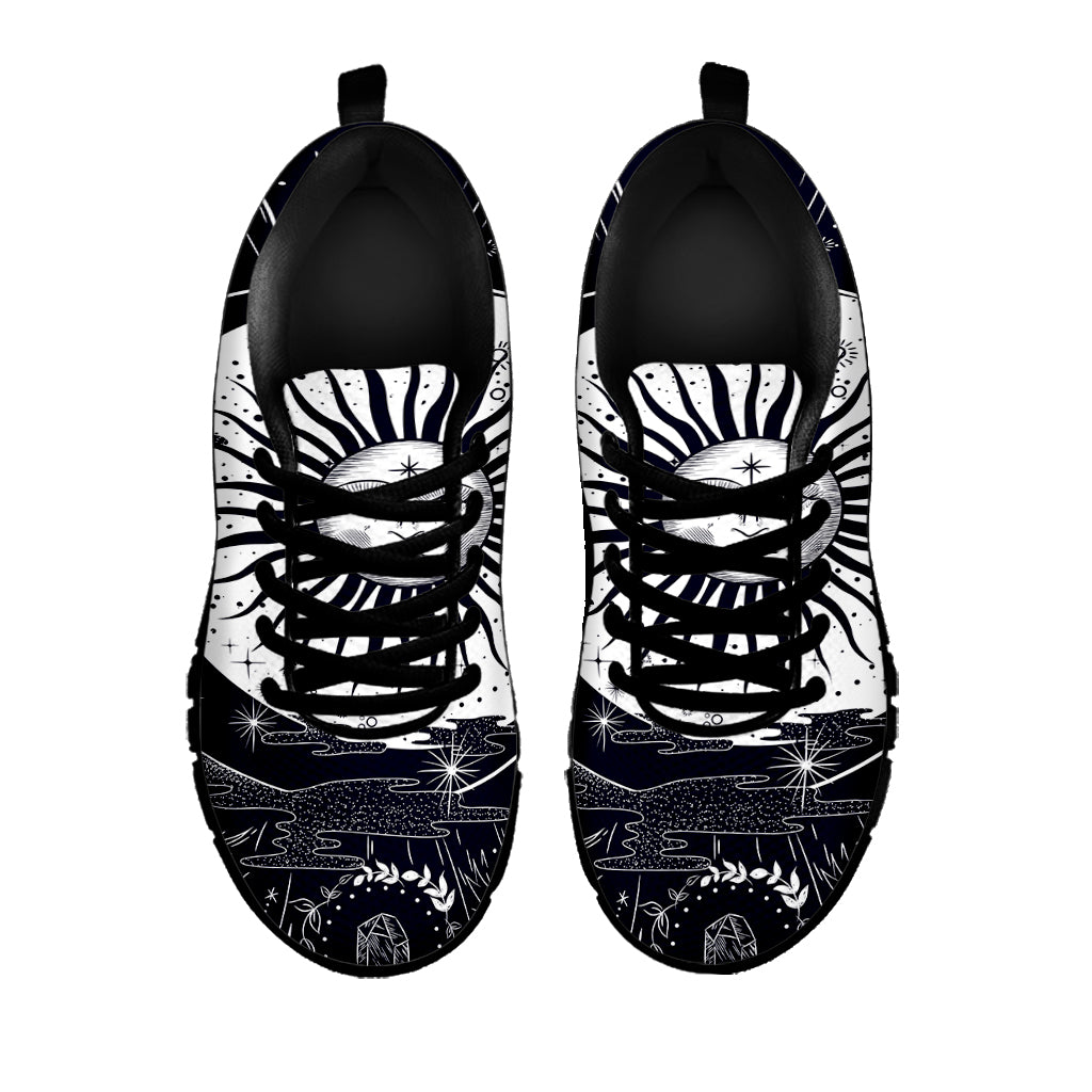 Vintage Celestial Sun Print Black Sneakers