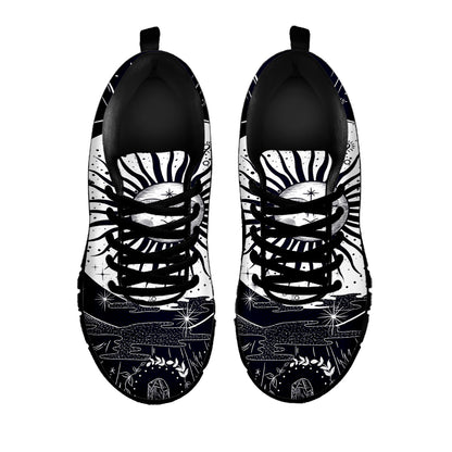 Vintage Celestial Sun Print Black Sneakers