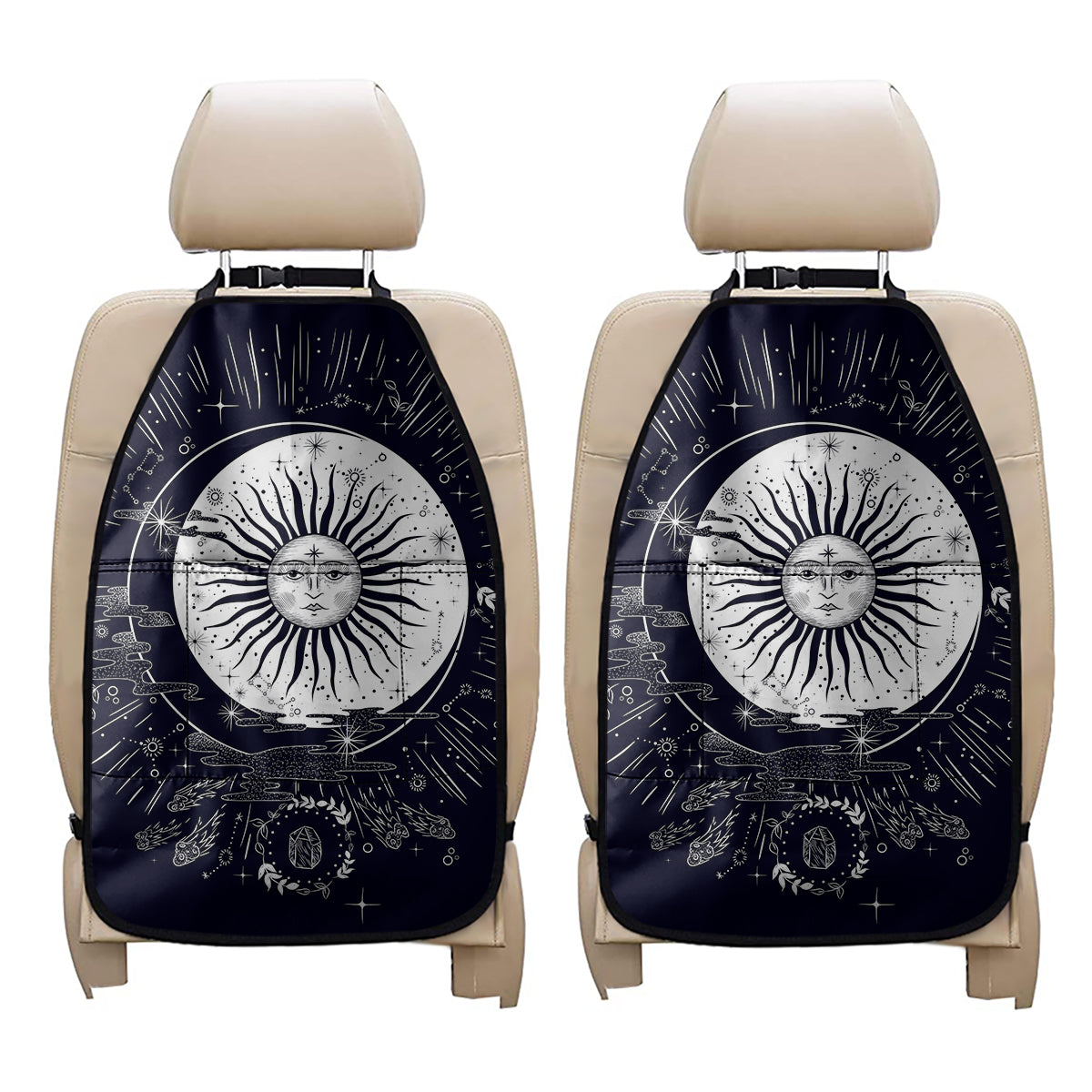 Vintage Celestial Sun Print Car Seat Organizers