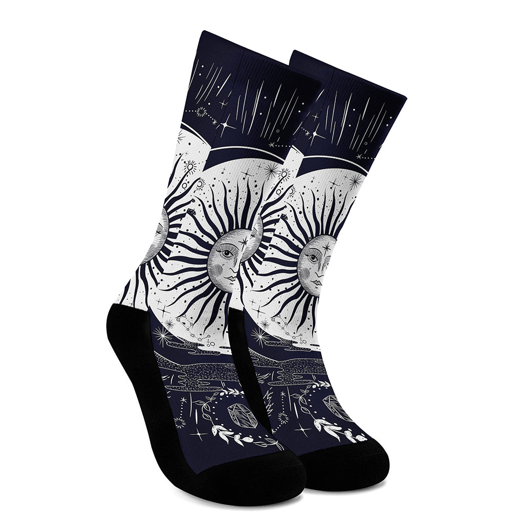 Vintage Celestial Sun Print Crew Socks