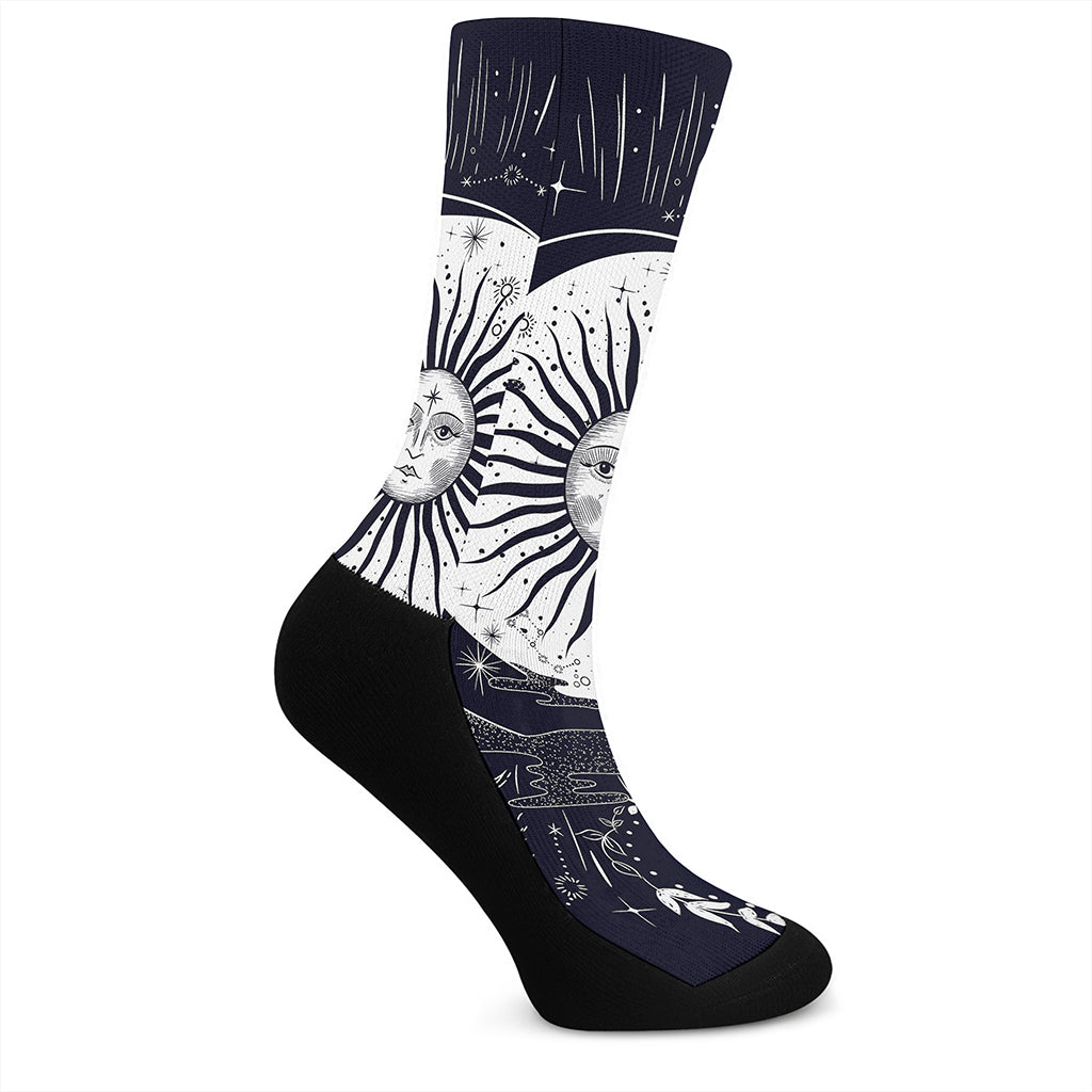 Vintage Celestial Sun Print Crew Socks