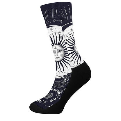 Vintage Celestial Sun Print Crew Socks