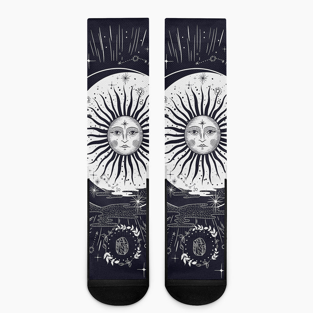 Vintage Celestial Sun Print Crew Socks