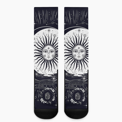 Vintage Celestial Sun Print Crew Socks