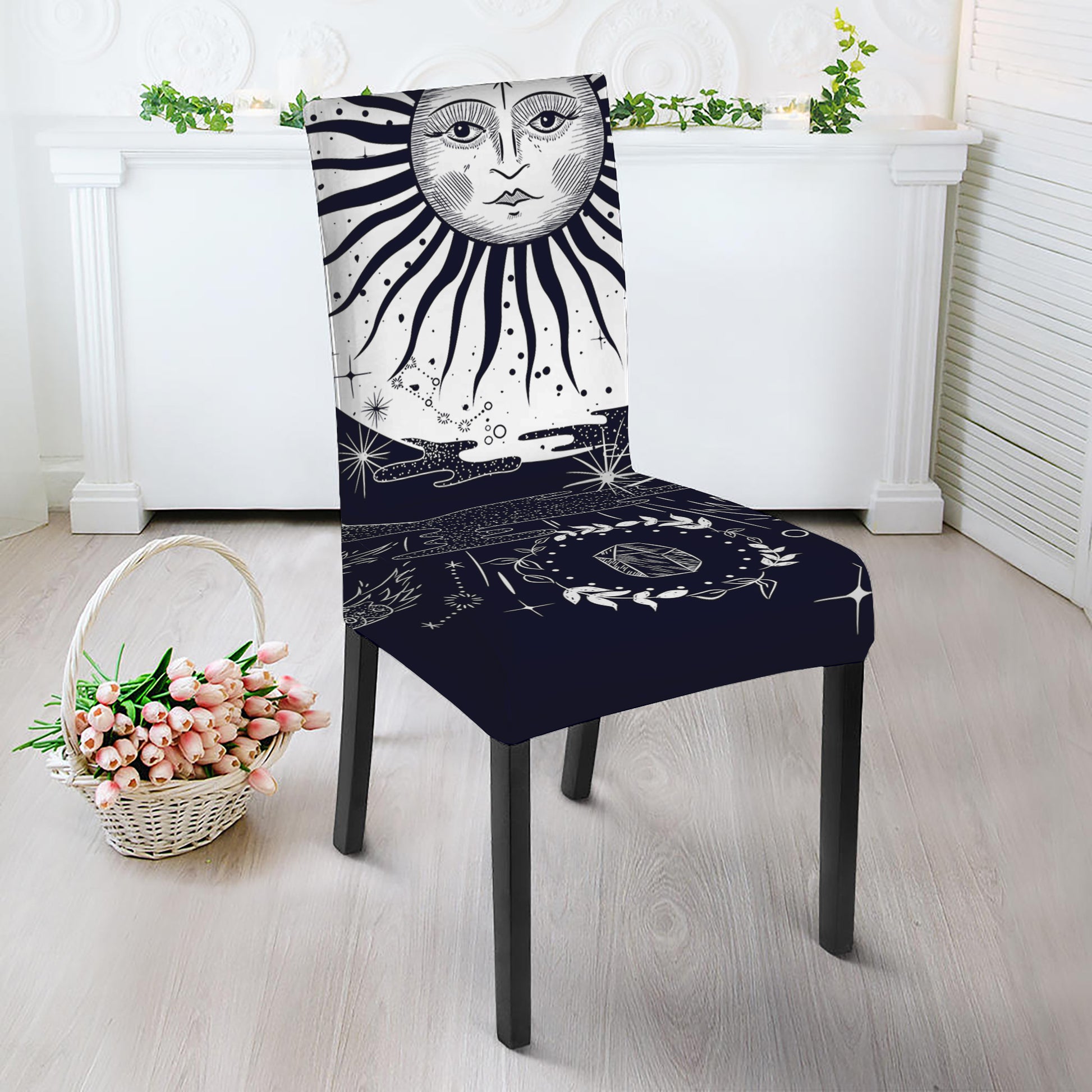 Vintage Celestial Sun Print Dining Chair Slipcover