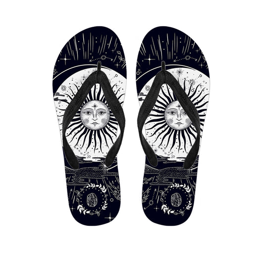 Vintage Celestial Sun Print Flip Flops