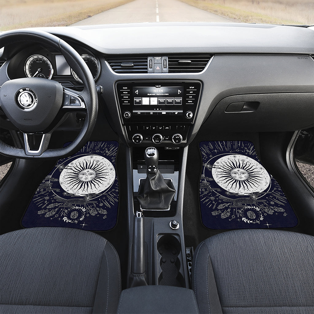 Vintage Celestial Sun Print Front and Back Car Floor Mats