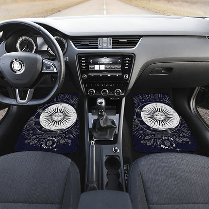 Vintage Celestial Sun Print Front and Back Car Floor Mats