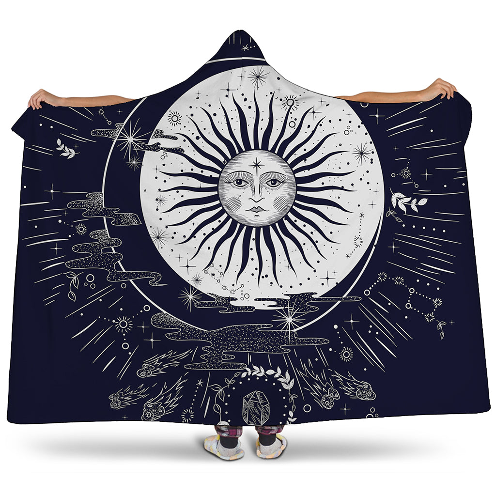 Vintage Celestial Sun Print Hooded Blanket