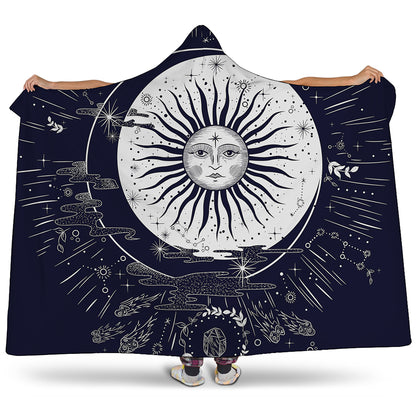 Vintage Celestial Sun Print Hooded Blanket