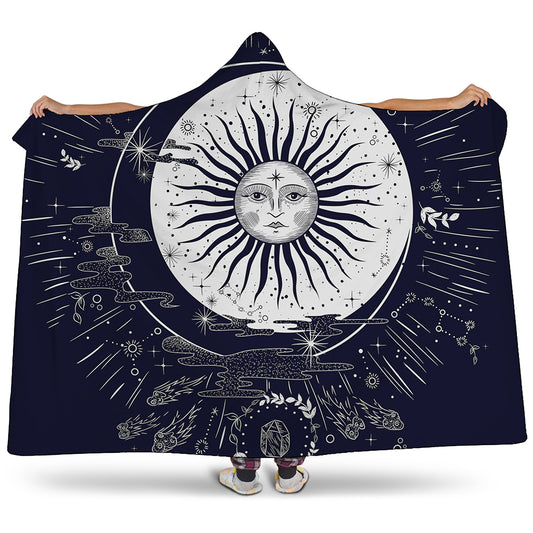 Vintage Celestial Sun Print Hooded Blanket