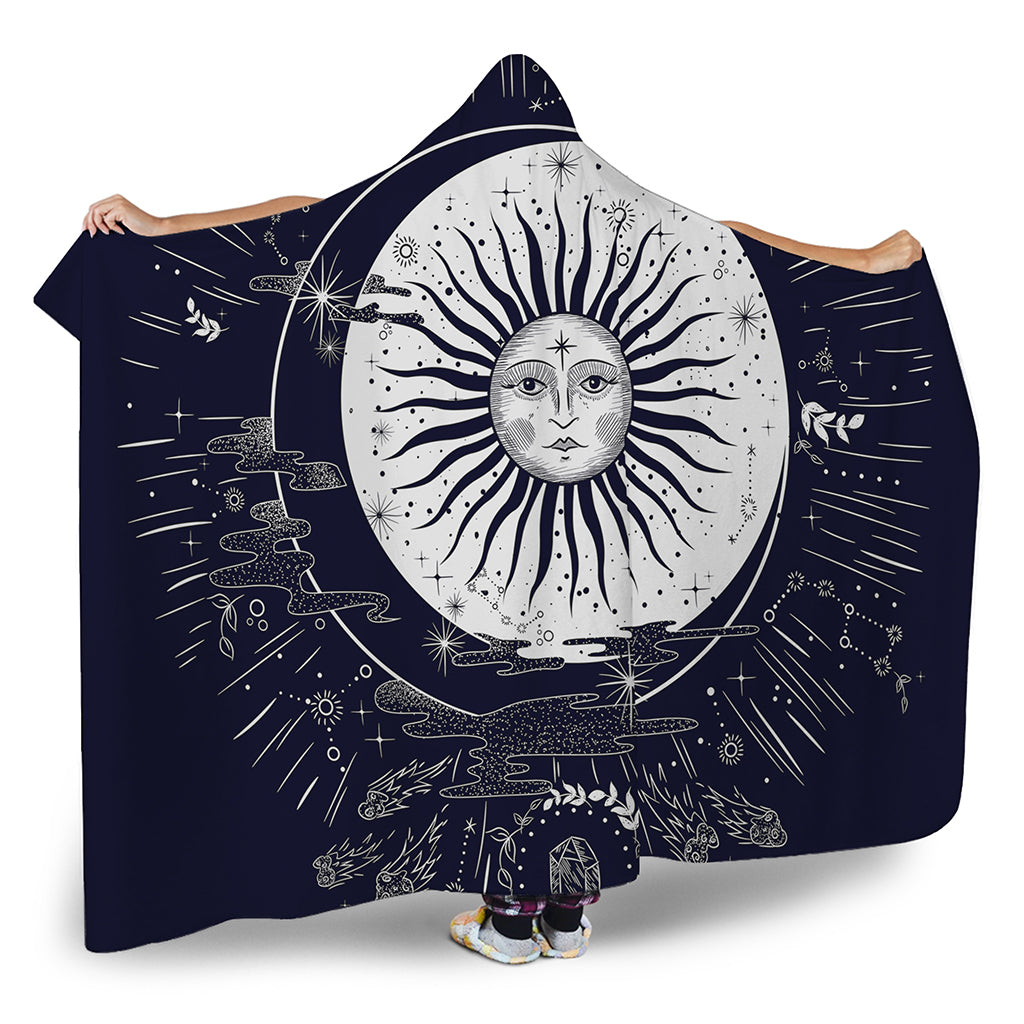 Vintage Celestial Sun Print Hooded Blanket