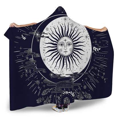 Vintage Celestial Sun Print Hooded Blanket
