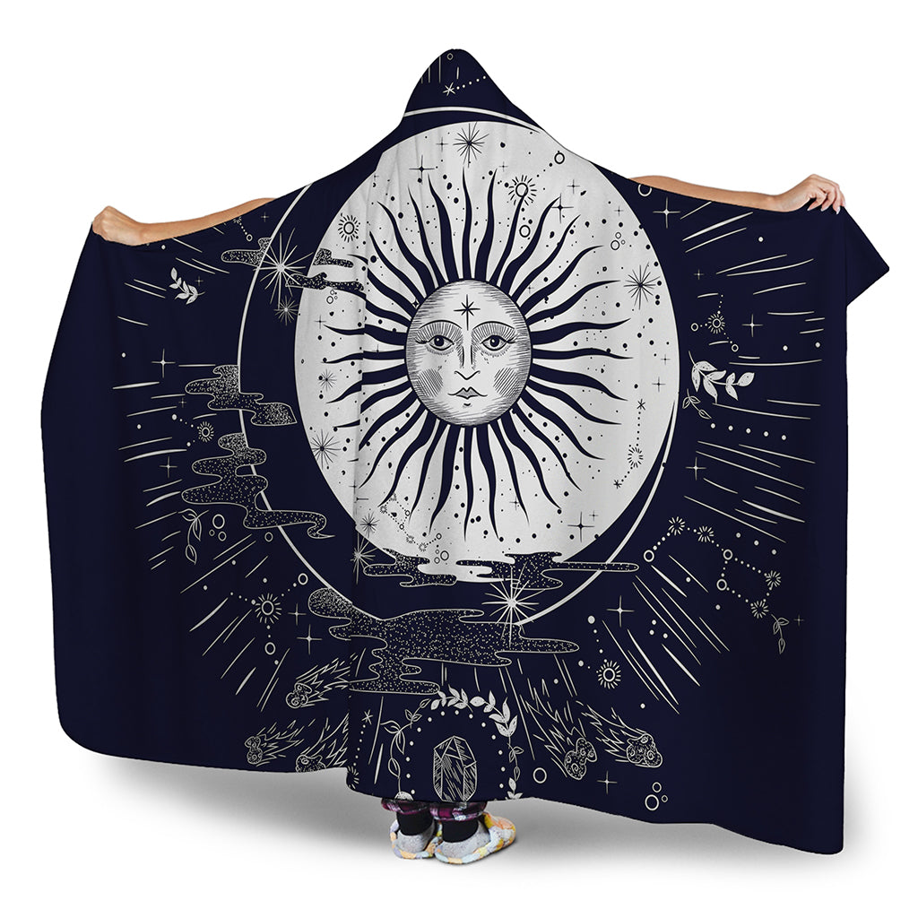 Vintage Celestial Sun Print Hooded Blanket