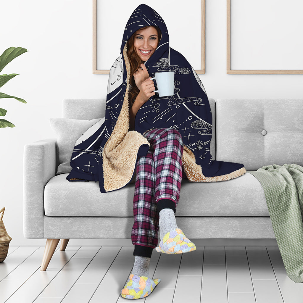 Vintage Celestial Sun Print Hooded Blanket