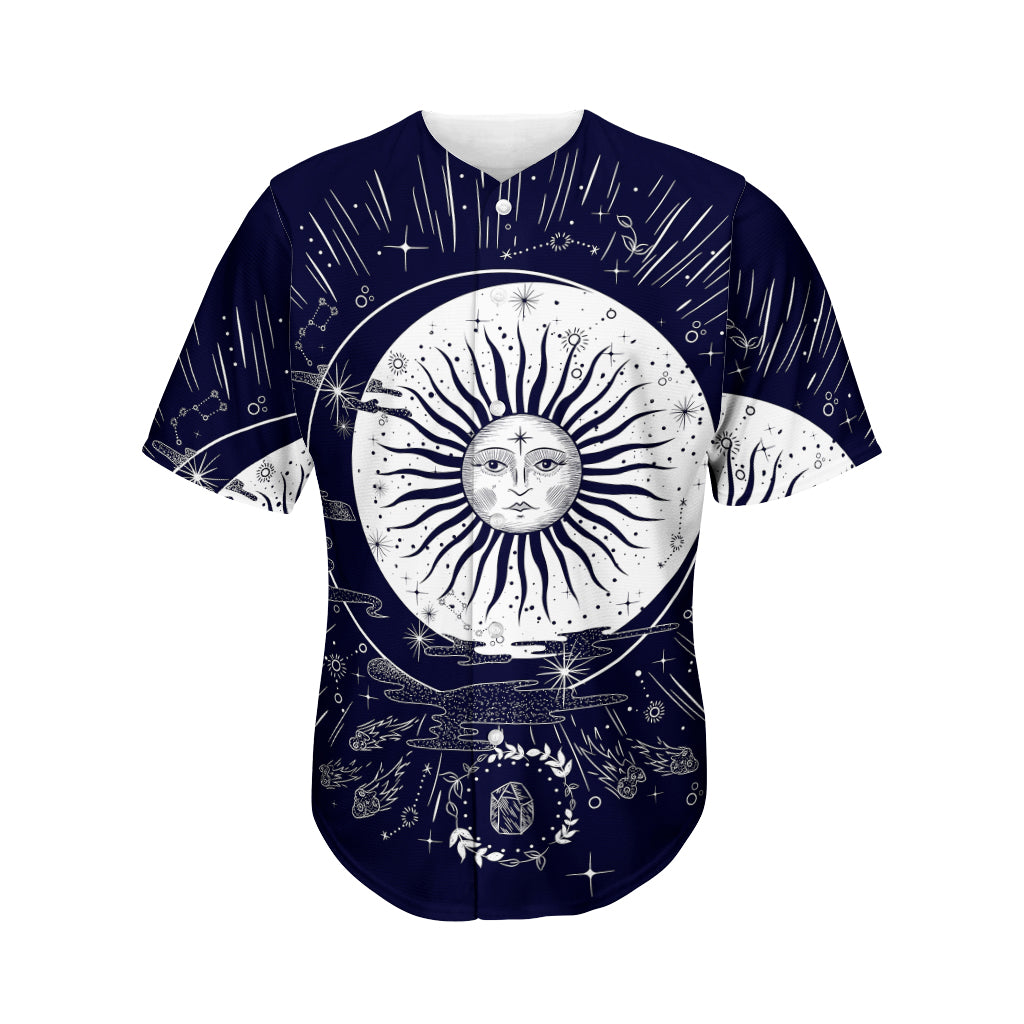 Vintage Celestial Sun Print Men's Baseball Jersey
