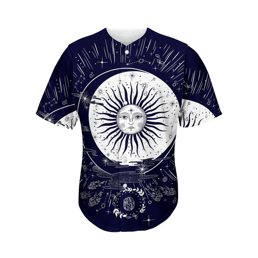 Vintage Celestial Sun Print Men's Baseball Jersey