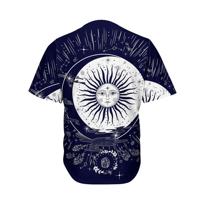 Vintage Celestial Sun Print Men's Baseball Jersey