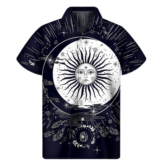 Vintage Celestial Sun Print Men's Short Sleeve Shirt