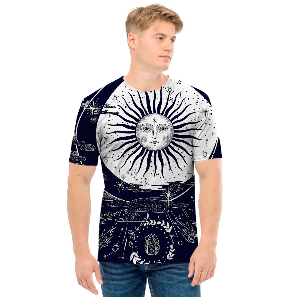 Vintage Celestial Sun Print Men's T-Shirt