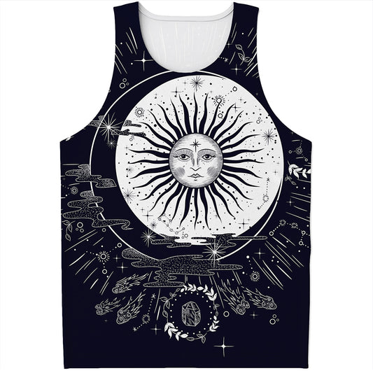 Vintage Celestial Sun Print Men's Tank Top