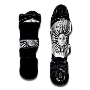 Vintage Celestial Sun Print Muay Thai Shin Guard