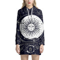 Vintage Celestial Sun Print Pullover Hoodie Dress