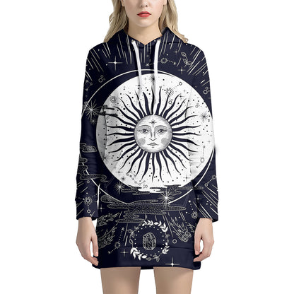 Vintage Celestial Sun Print Pullover Hoodie Dress