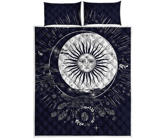 Vintage Celestial Sun Print Quilt Bed Set